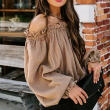 

Shoulder Strap Ruffle Top Retro Sexy Top 2021 Spring and Autumn New Solid Color Slim Fashion Top Lady Casual Womens Clothing Top