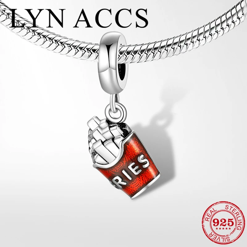 925 Sterling Silver Red Enamel Favorite fries Charm Pendnat Bead Jewelry making Fit Original LYNACCS Bracelet | Украшения и
