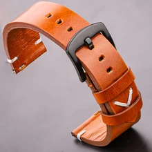 

Handmade Genuine Leather Watchband Oil Wax Cowhide Smart Watch Band 18mm 20mm 22mm 24mm Brwon Black Green Yellow Strap