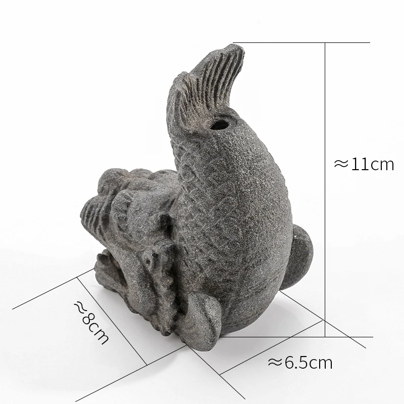 Drachenfisch-Steinstatue, chinesisches Feng Shui-Maskottchen, Räucherstäbchenhalter und Tee, Haustier, Reichtum, Anziehungskraft, Büro, Heimdekoration, viel Glück, Geschenk – Detail 9