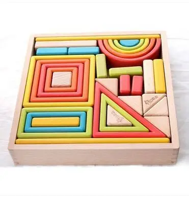 

Prince ma Rainbow Building Blocks Large Pieces Solid Wood Children Baby Educational Creative Rapp Assembling Toy
