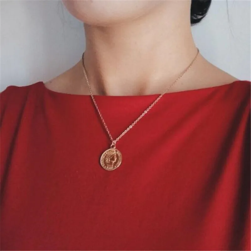 Trendy Simple Beauty head Coin Choker Necklace Woman Girl Statement Sliver Boho Pendants Necklaces Gold Jewelry Wholesale New