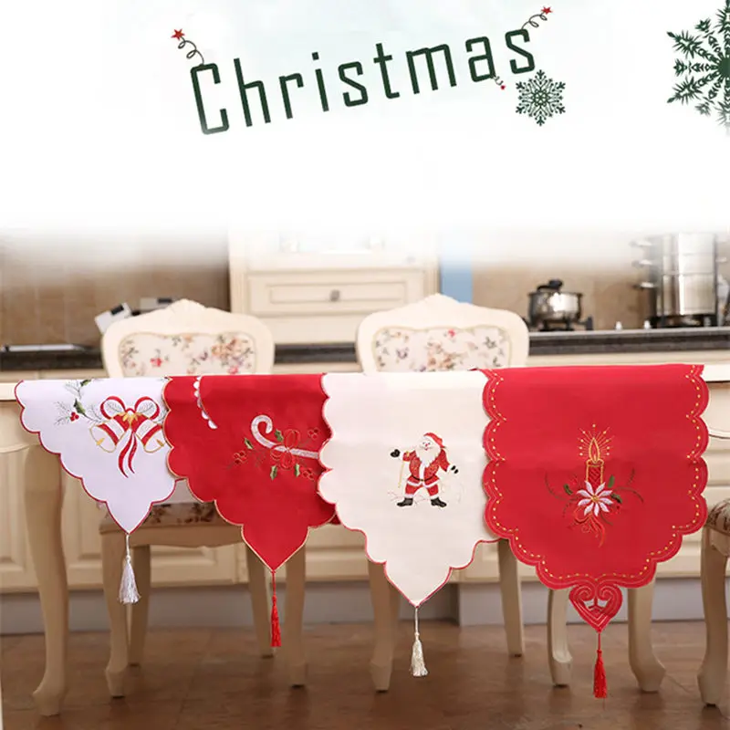 

1Pc Christmas Table Runner Embroidered Dust Proof Covers Table Decor Xmas Ornament Christmas Decoration For Home Natal Navidad