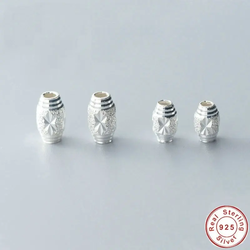 

925 Sterling Silver Olive Shape Dull Polish Carving Spacer Beads for Bracelet Necklace Loose Beads for Diy Jewelry Making