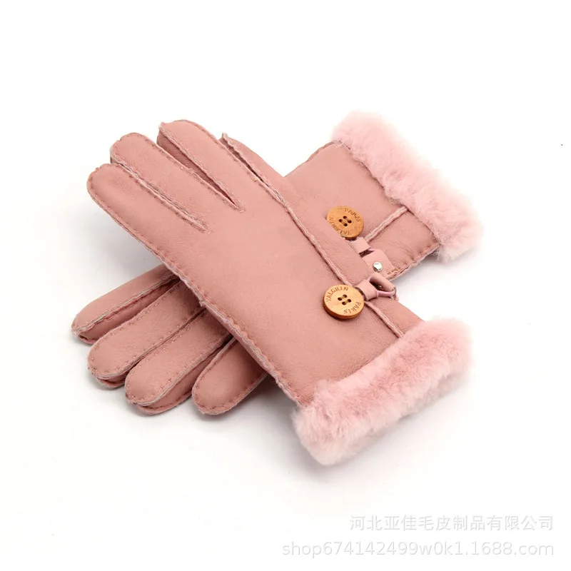 pink Осень зима новые женские перчатки из овечьего меха кожаные модные удобные теплые перчатки все относится к горячей роскошные перчатки женские S#6 - Цвет: pink