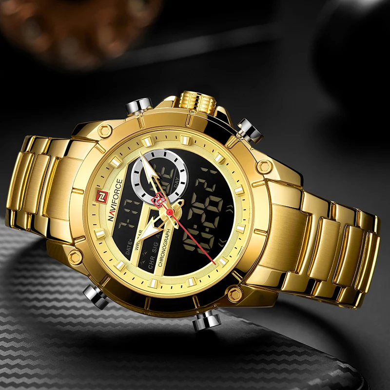 Naviforce Sport Men Watches Fashion Nice Digital Quartz Wrist Watch Steel Waterproof Dual Display-2