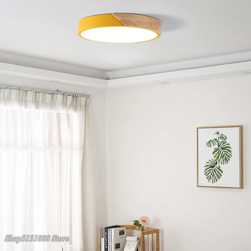 Современный 5 см ультра-тонкий потолочный светильник деревянный круглый светодиодный потолочный светильник для гостиной кухни потолочные светильники Скандинавское домашнее освещение