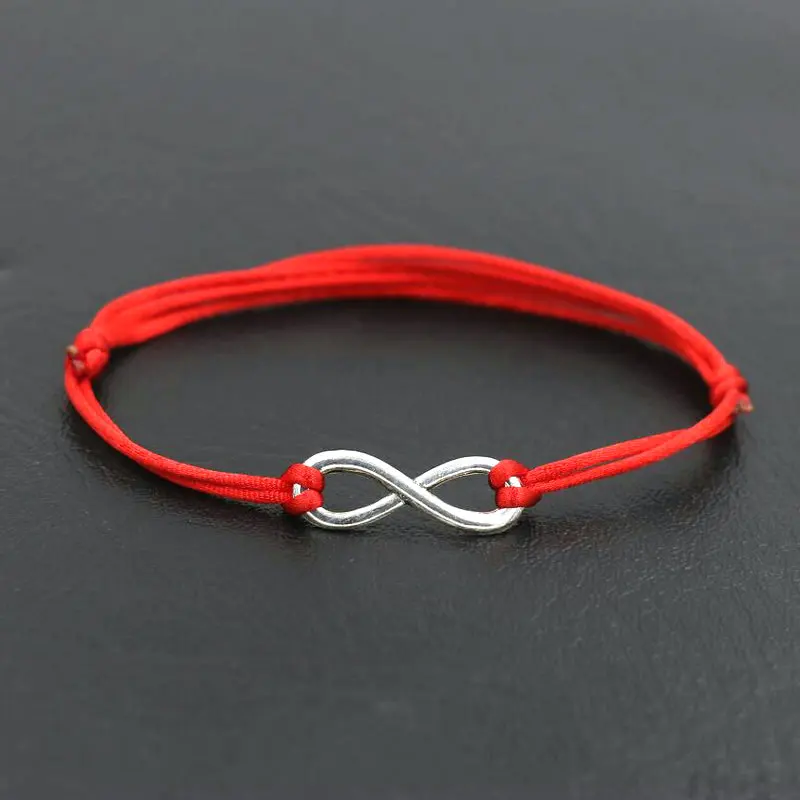 Simple Design Digital 8 Crosses Infinity Silver Color Bracelet Thin Red Rope Thread String Bracelets for Men Women Couples
