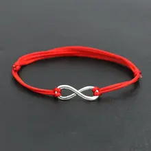 Design simples digital 8 cruzes infinity prata cor pulseira fina corda vermelha fio pulseiras de corda para casais masculinos