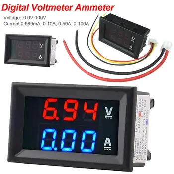 디지털 전압계 DC 100V 10A 전압계 전류계, 블루 및 레드 LED 앰프, 듀얼 디지털 전압계 게이지, 전기 오토바이 자동차
