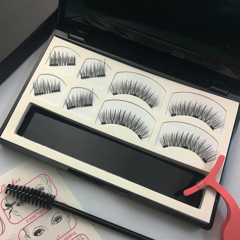 

8 Pieces 3d Magnetic False Eyelashes Natural Wispy Faux Mink Strip Eye Lashes With 3 Magnet And Tweezer Fake Eyelash Set