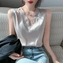 Special Price Silk Tops for Women Satin Mesh Tank Tops for Women Sexy Woman V-neck Basic White Top Plus Size Woman Sleeveless Silk Tank Top OL Special Price Silk Tops for Women Satin Mesh Tank Tops for Women Sexy Woman V-neck Basic White Top Plus Size Woman Sleeveless Silk Tank Top OL