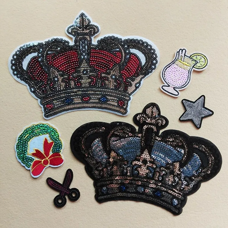 Love Heart Crown Patch Sequin Sewing Embroidered Hippie Badges Patches for Clothes Backpacks Jacket Fabric Bag Fashion | Дом и сад