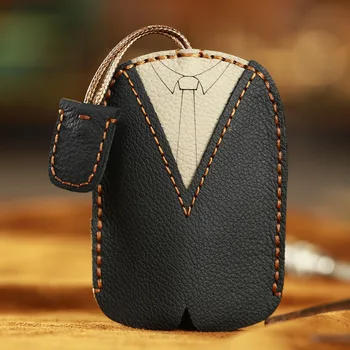 

Handmade Genuine Real Leather Automobile Car Key Case Holder Cowhide Manual Cartoon Originality Key Chain Pouch High Quality