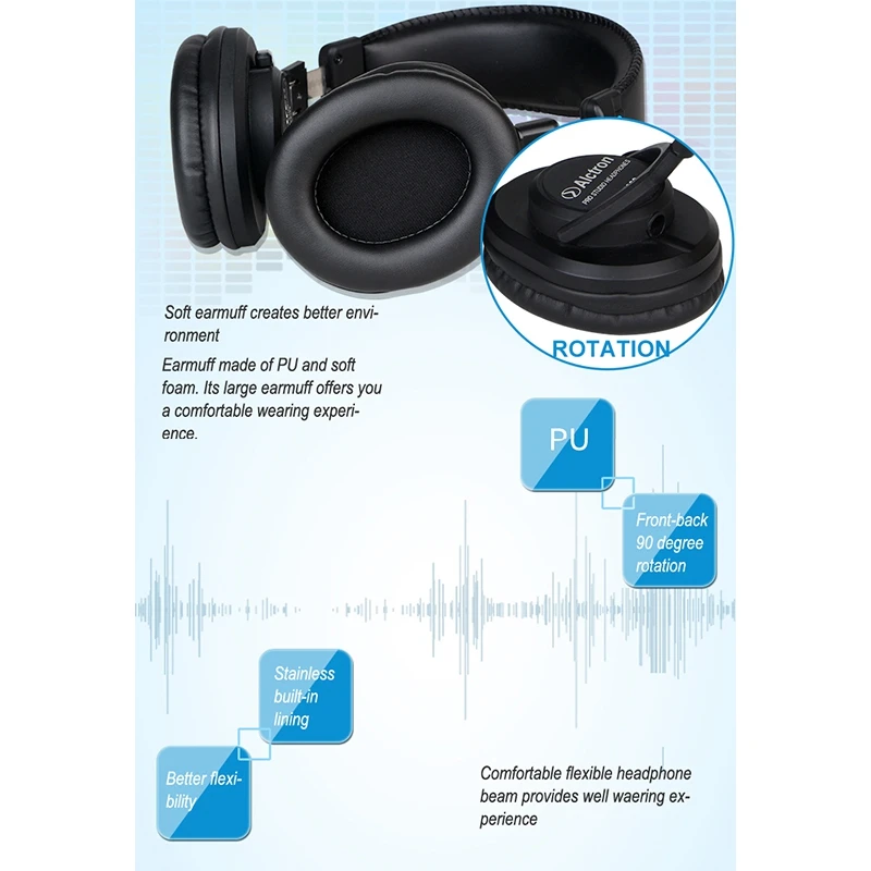 Alctron HE360 Monitoring Headphone Portable HIFI Adjustable Foldable Closed Professional Studio Headphone