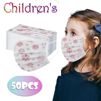

50Pcs Kids Disposable Face Mask Floral Print Non-Woven 3 Layer Face Masks For Germ Protection For Child Mascarillas Flag Bandana