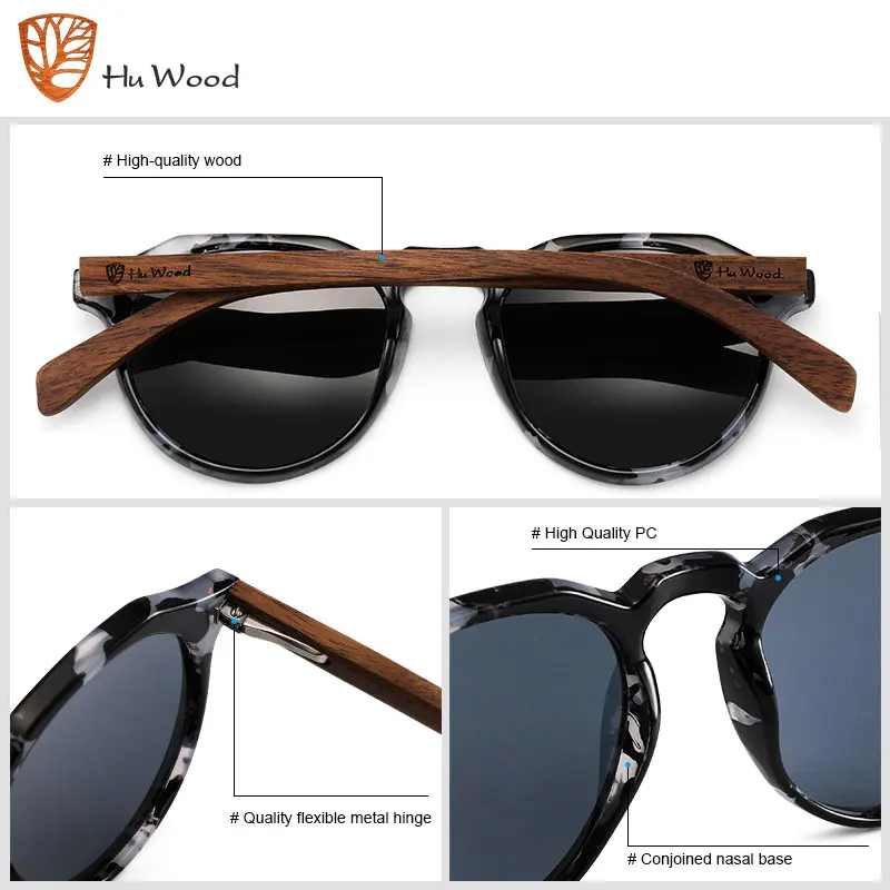 HU WOOD Wooden Sunglasses Men Polarized  Brand Vintage Glasses Women UV400 Protection Fashion Gafas De Sol GR8048_voghion.com