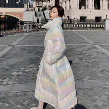 

Women Coat White Winter Fasion Jacket Loose Bright Draw String Colorful Jacket Waisted Loose Cotton Pocket Parka 2022