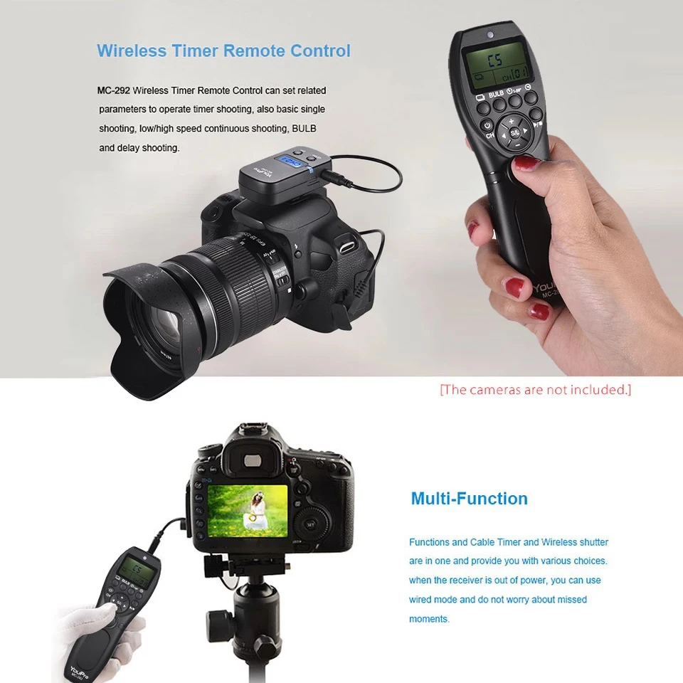 Camera Remote Shutter Button Camera Remote Shutter Release YouPro MC-292 N3 Wireless Shutter Timer Remote For Canon EOS R5 R3 7D 5D Mark IV 6D 7D2 5D3 50D 40D 30D Camera Shutter Release