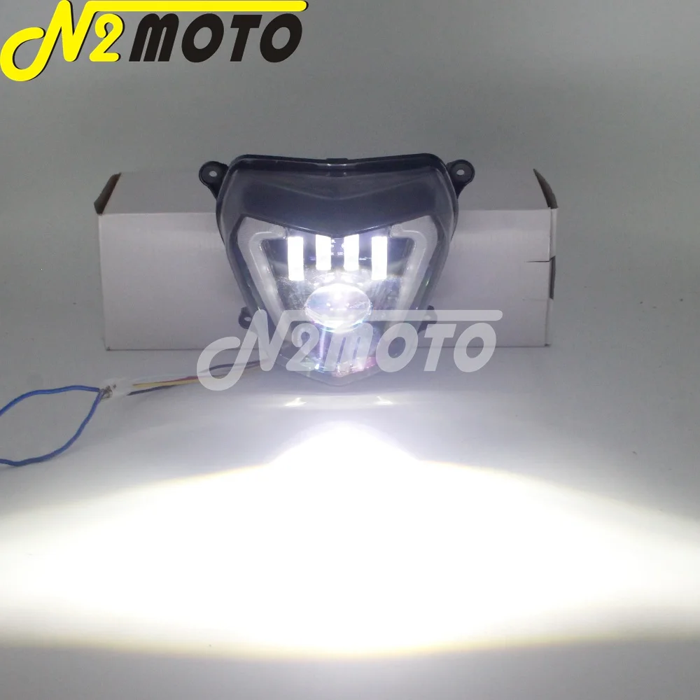 Naked Bike Enduro LED Headlight Replacement Assembly Angel Eyes LED Daytime  Running Light HI/LO Beam
