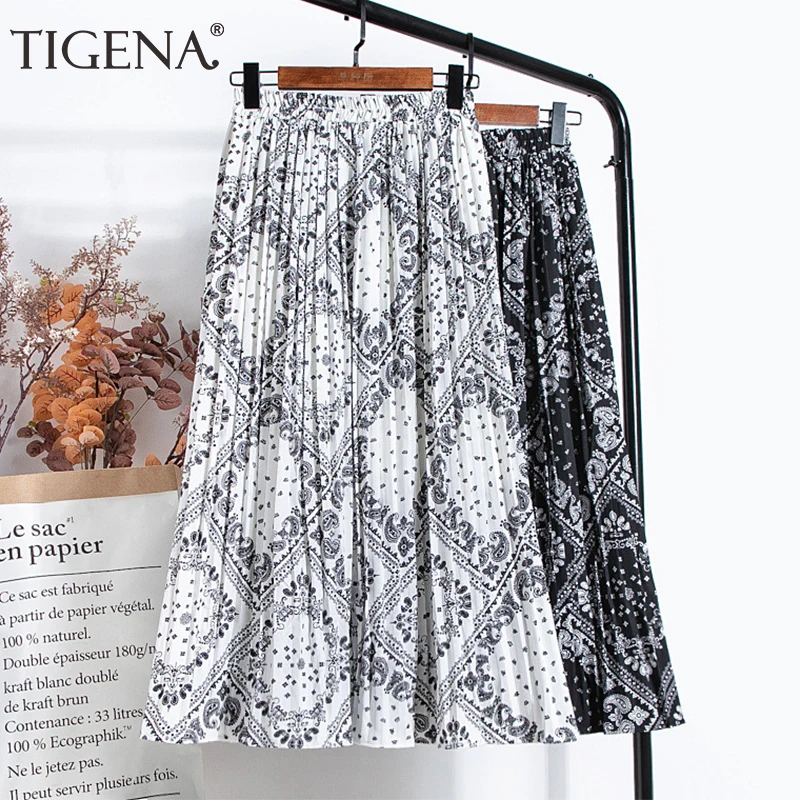 Womens Clothing Skirts Mid-length skirts Ontrend Black And White Abstract Print Pleated Skirt 