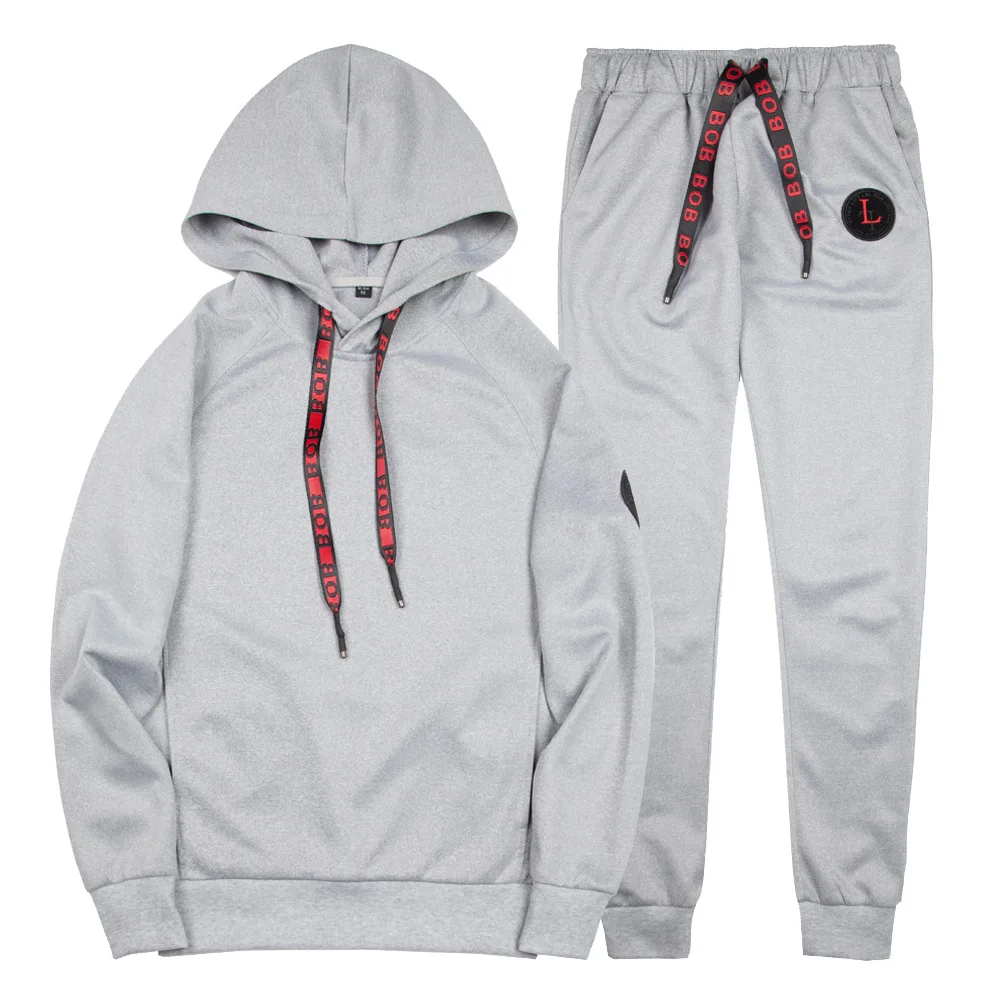 Light Grey Спортивный костюм для мужчин, осень, спортивная одежда, модный мужской комплект в стиле хип-хоп, 2 шт, на молнии, толстовка с капюшоном, куртка+ штаны, костюм - Цвет: Light Grey