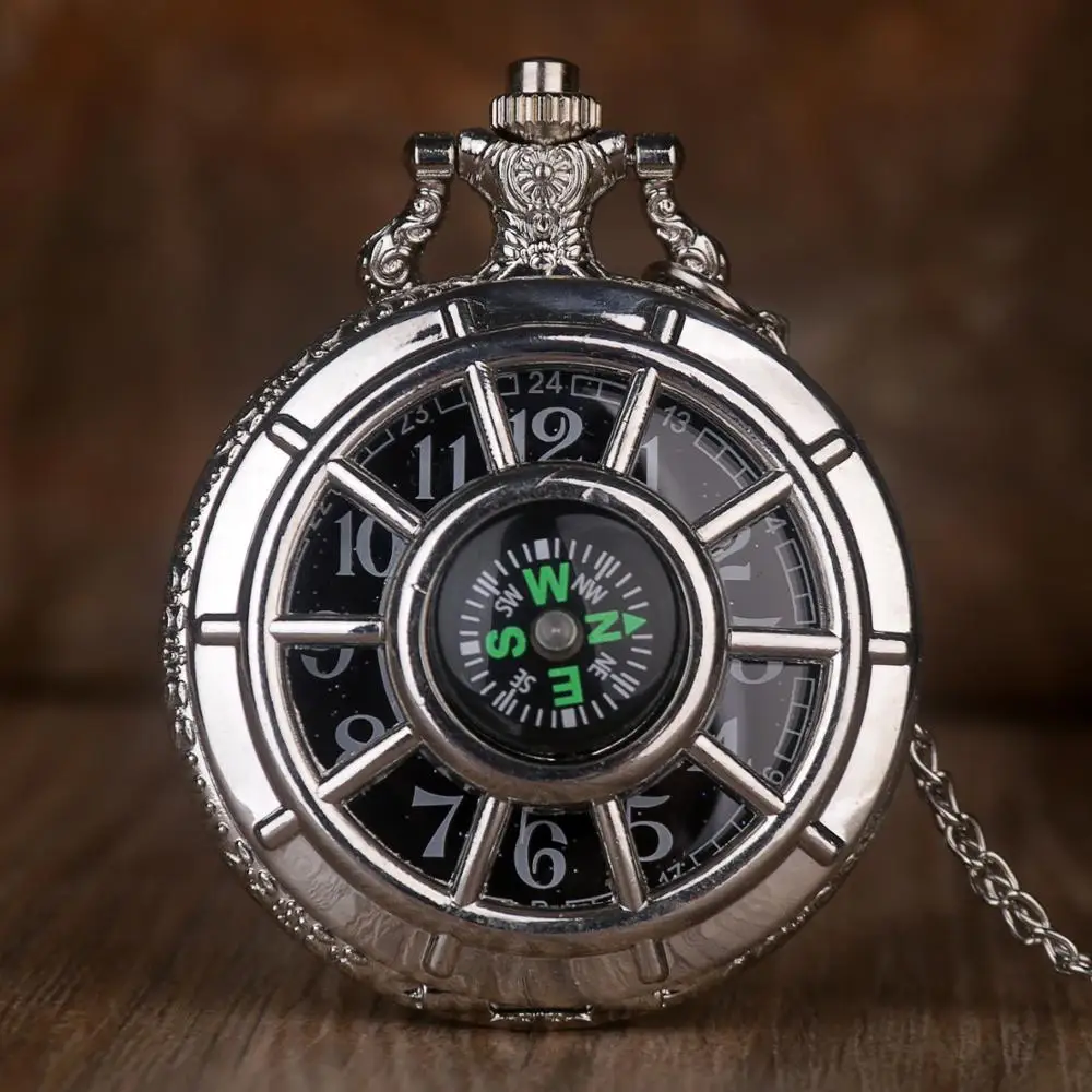 

Vintage Compass Design Hollow Fob Pocket Watches Black Starry Round Dial Antique Pendant Clock Retro Gifts Men Pocket watch