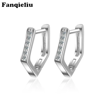 

Fanqieliu Geometric Crystal Hoop Earrings For Women Real 925 Sterling Silver Earring Women Rhinestone Jewelry Hoops FQL20074