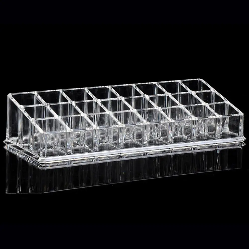 24 Lattices Transparent Lipstick Rack Clear Case Display Stand Cosmetic Jewelry Storage Holder Flat Beveled Makeup Organizer | Инструменты