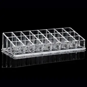 

24 Lattices Transparent Lipstick Rack Clear Case Display Stand Cosmetic Jewelry Storage Holder Flat Beveled Makeup Organizer