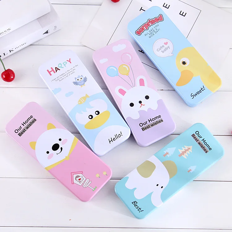 

Creative Young STUDENT'S Double Layer Creative Pencil Case Naughty Animal Tinplate Pencil Case Children Stationery Supplies Whol