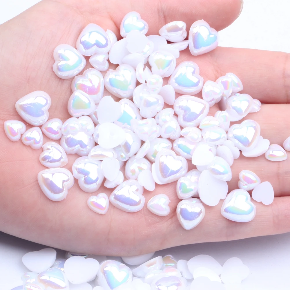 

Half Pearls Flatback Imitation Heart Mix Size 40g about 280pcs Resin Pearls AB Colors Scrapbook Wedding Cards Nail Jewelry