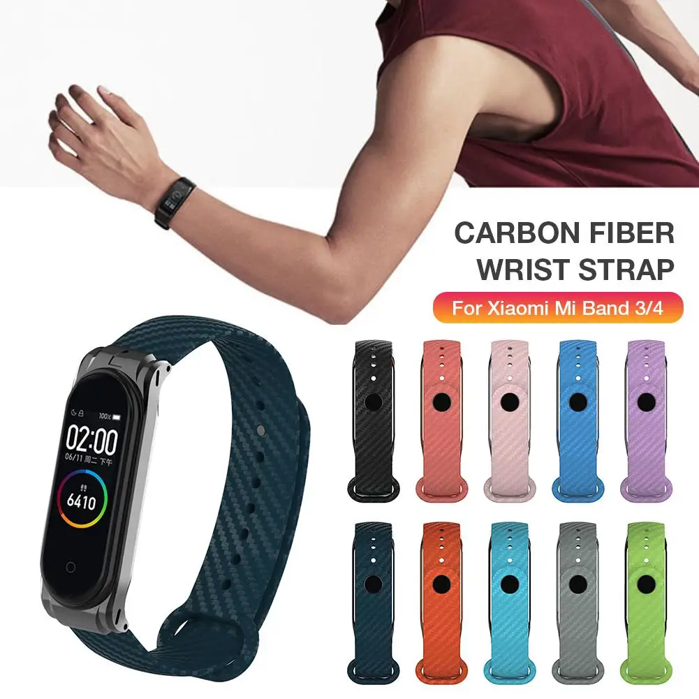 

Metal Shell + Carbon Fiber Pattern TPU For Xiaomi Mi Band 4 3 Fashion Color Waterproof Replacement Watchband