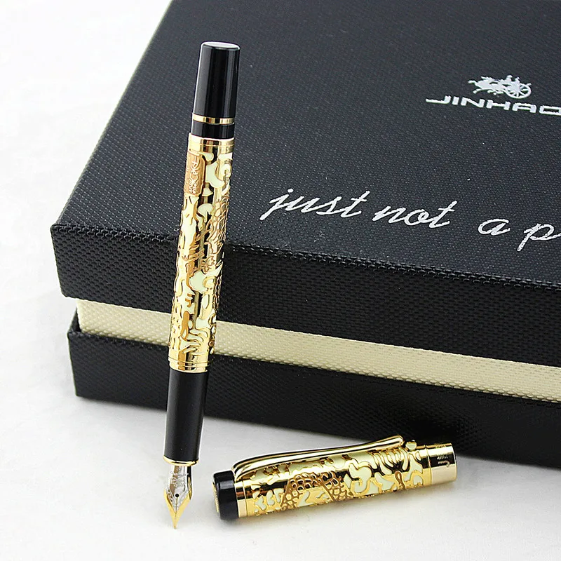 JINHAO 5000 белый и золотой Средний наконечник перьевая ручка с тиснением дракона
