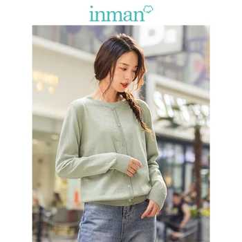 

INMAN Winter New Arrival Literary Solid Color Round Collar Fake-Single-Breasted Thin Pullover Sweater
