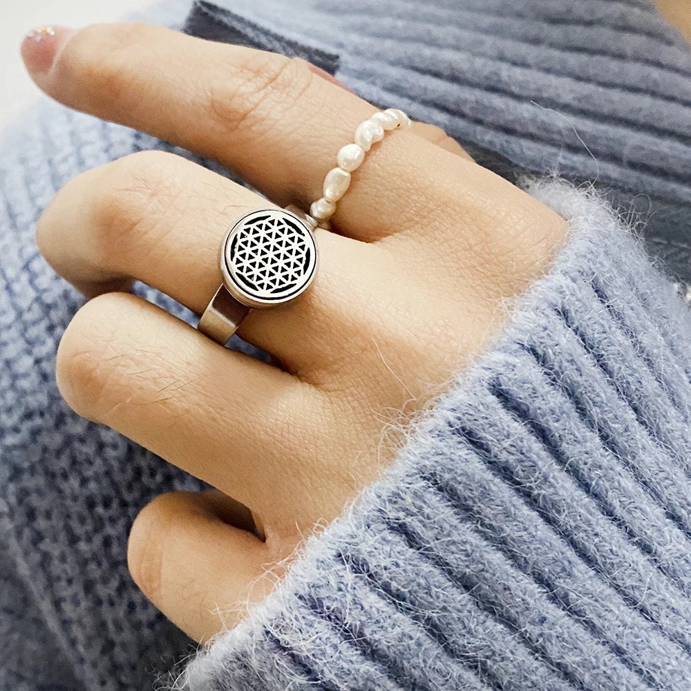 Tree Of Life Aromatherapy Ring Stainless Steel Spiral Open Perfume Diffuser Locket Heart-Shaped Angel Wing Rings Jewelry