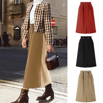 

Skirts Womens Women High Waist Drawstring Skirt Solid Color Tulle Split Straight Party Faldas Mujer Moda 2020