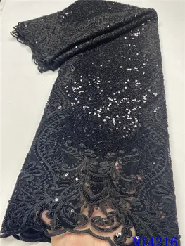

Latest African Dry Lace Fabric With Beaded Black 2020 French Lace Fabric Embroidery Nigerian Tulle Lace For Party Dress NI4216