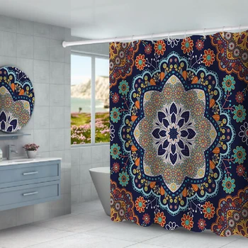 

Mandala printed waterproof shower curtain partition curtain free punching factory direct sales