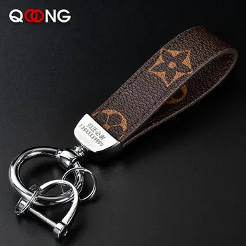 

QOONG Custom Lettering Keyring Keychain Leather Men's Simple Key Chains Holder Keyfob For Car Accessories Gift For Men Women S65