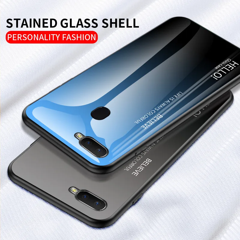 For Realme X2 Pro Case Gradient Tempered Glass Oppo Ace XT 3 5 C2 A1k 1 2 Reno Z 2Z 2F 10X Zoom Back Cover |