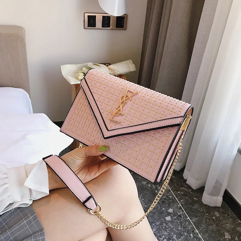 

Ladies shoulder bag 20220 new style fashion atmospheric PU rivet chain diagonal designer small square bag