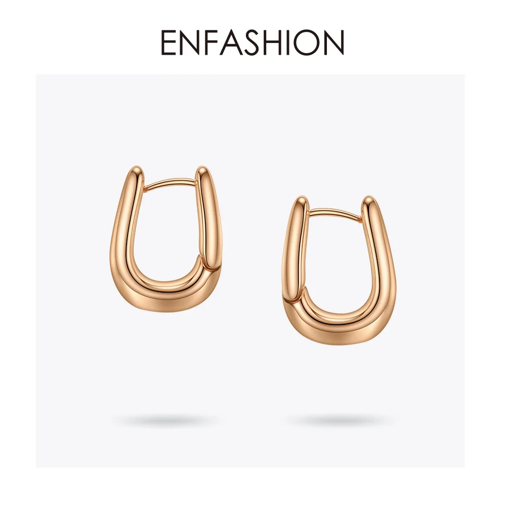 ENFASHION, u-образные серьги-кольца, золотой цвет, милые геометрические маленькие круглые обручи, серьги, модное ювелирное изделие для женщин, подарок Aros E191114 - Окраска металла: Rose gold color