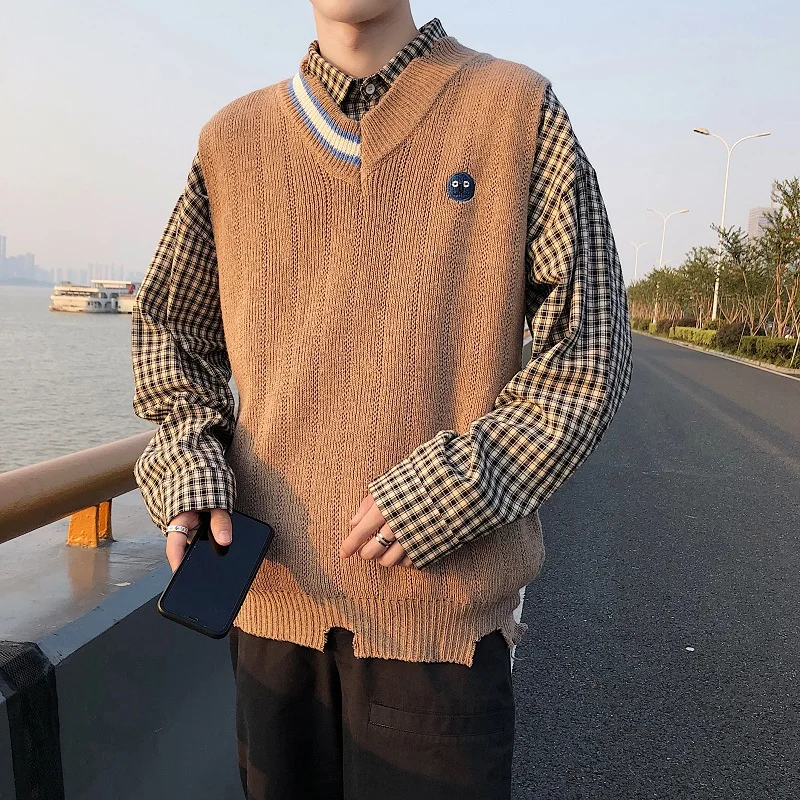 Мужской вязаный жилет без рукавов Корейский 2019 | Мужская одежда