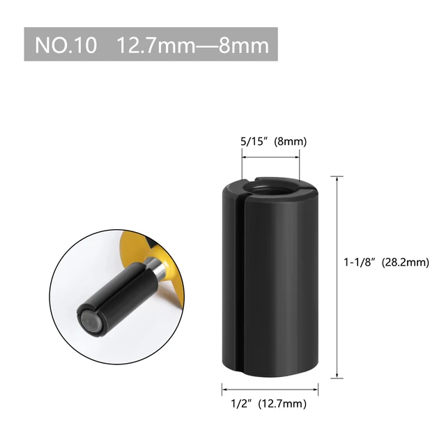 LA VIE 1pc CNC Router Bit High Precision Adapter Collet Milling Cutter Tool Adapters Holder 6mm 6.35mm 8mm 10mm 12mm 12.7mm 4001 NO.10 12.7x8
