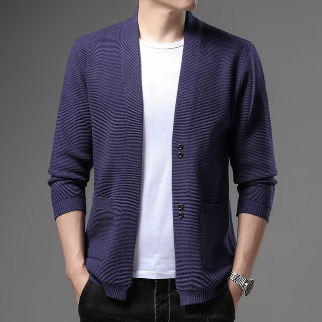 2021 new autumn and winter brand fashion cashmere sweater men's cardigan sweater pure color Korean casual sweater coat jacket 5