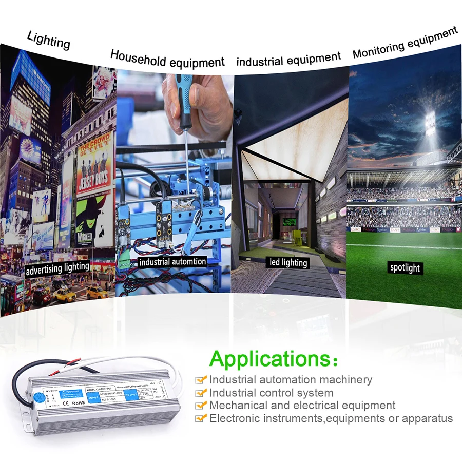 Waterproof IP67 LED Driver DC 12V 24V Lighting Transformer 10W 20W 30W 50W 80W 100W 120W 150W Power Supply for LED Strip Light (12)