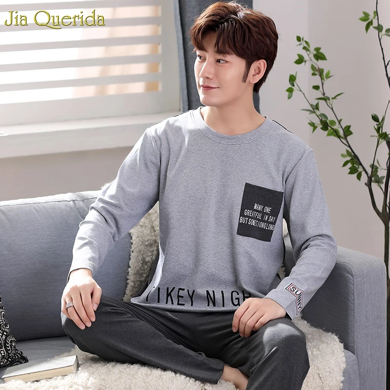 Pijama Hombre Хлопковая мужская пижама хлопковая Высококачественная пижама плюс размер с буквенным карманом шикарная манжета большой размер мужской комплект