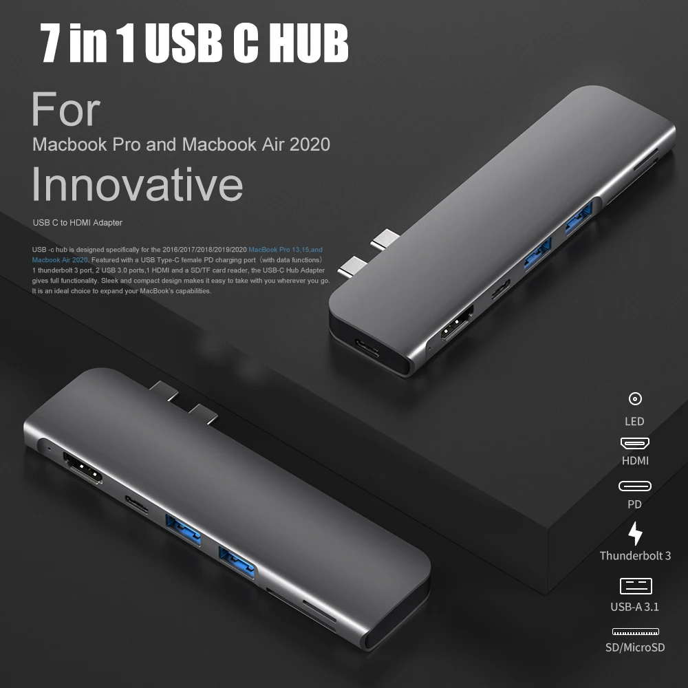 Hub Usb Tipo-c para Adaptador Hdmi 4k Thunderbolt Usb c 3.0 Slot para Leitor sd tf pd para Macbook Pro Air 20232023 Usb 3.1 - Imagem 3