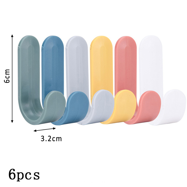 J Shape Self-adhesive Multi Purpose ABS Plastic Home Decoration No Trace Wall Hook Pure Color Nordic Style